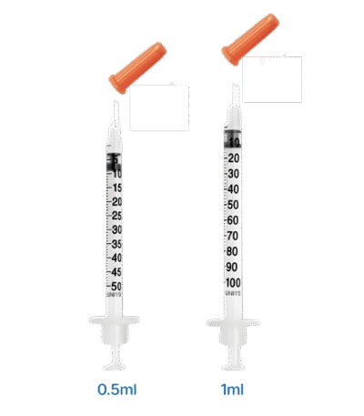 Seringue à insuline 0,5 ml / 1 ml – Graduation 50 UI / 100 UI